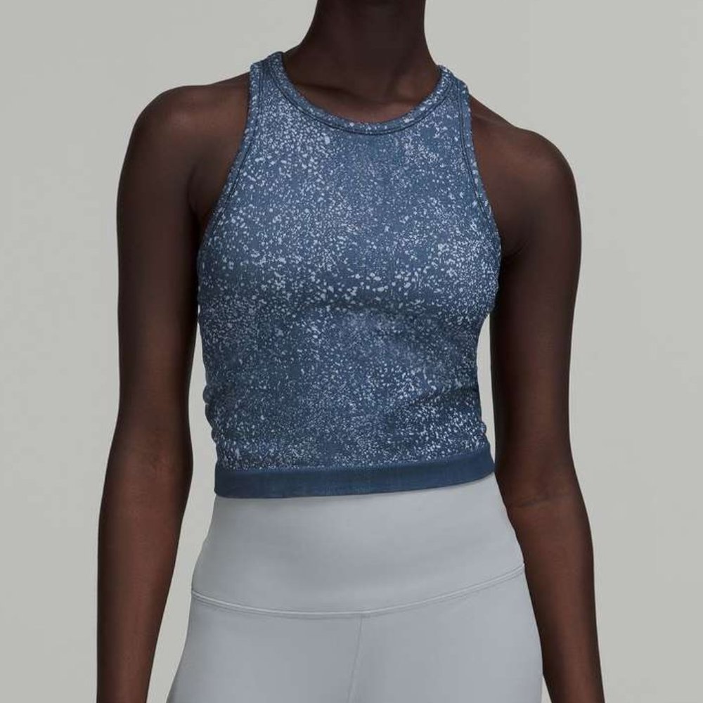 Lululemon Ebb to Street Cropped Tank Distorted Noise Mineral Blue Size 4